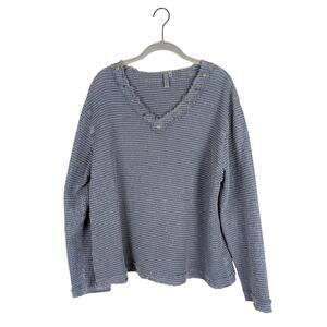 Focus Gray Blue Thick‎ Waffle Knit Rough Hem Cotton Blouse XL Lagenlook Boho
